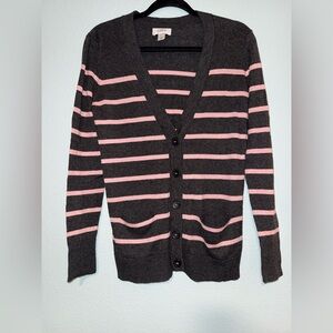 LOFT Women's Dark Gray and Pink Striped Cardigan Size S